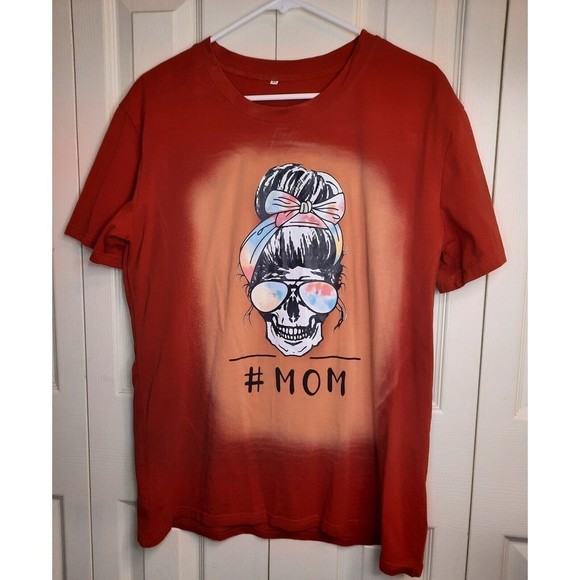 Bleached Tee -  Mom Life - Skull - Bleached Shirt - Messy Bun - Cool Mom T shirt - Picture 2 of 7